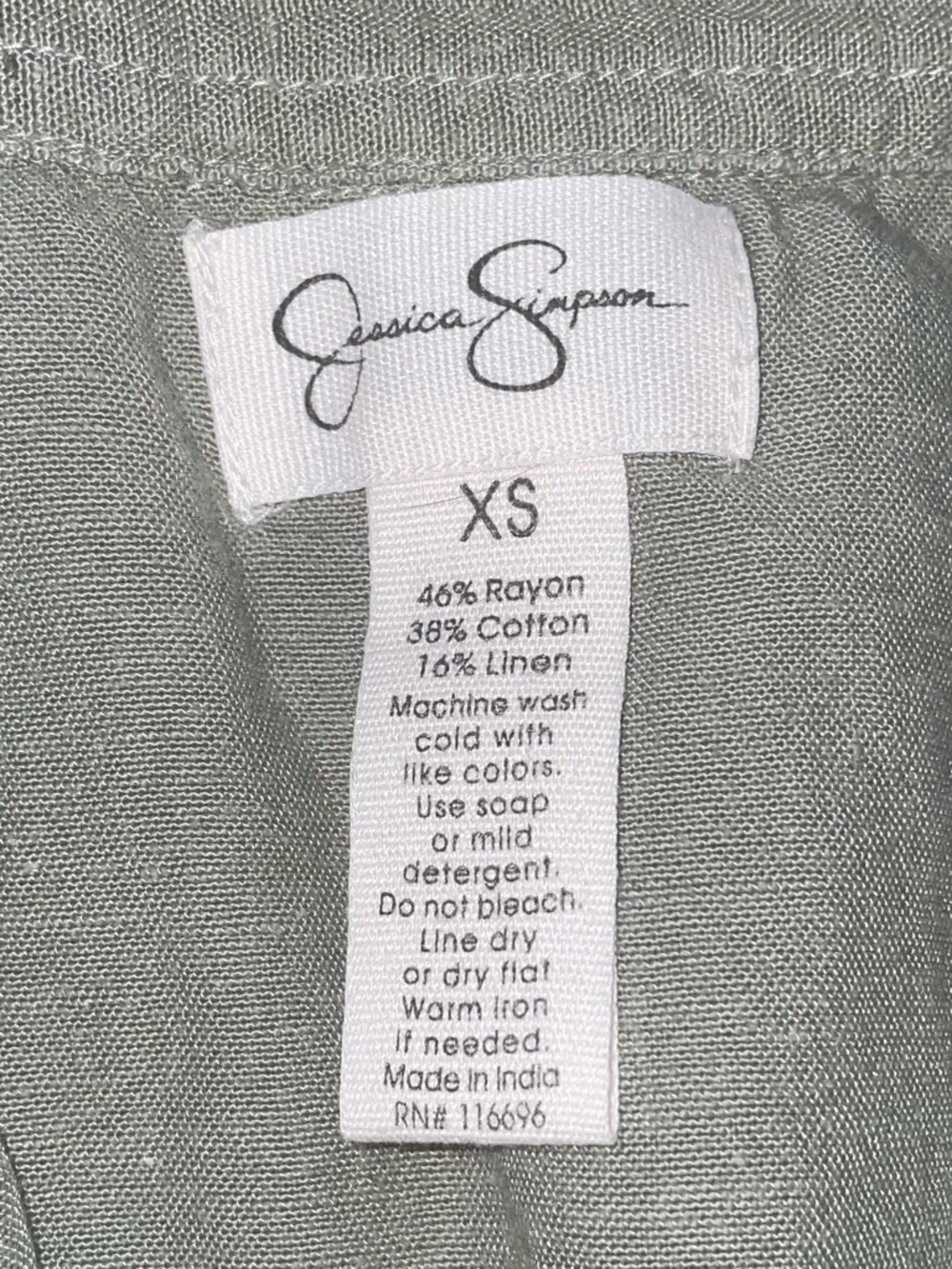 Jessica Simpson Sage Green Button-Front Puff Sleeve Blouse - Picture 3 of 4